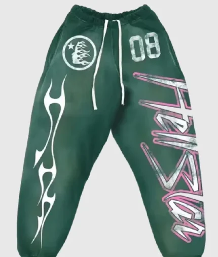 Hellstar Flame Flare Green Sweatpants