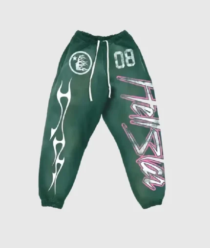 Hellstar Flame Flare Green Sweatpants